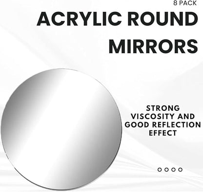 Acrylic Round Mirrors, 4 inch No Glass Circle Mirror Tiles Self Adhesive Mirror Stickers for Wall Home Living Room Bedroom Decor, Small Mirrors for Crafts (4, 4 inch/10cm)