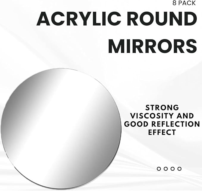 Acrylic Round Mirrors, 6 inch No Glass Circle Mirror Tiles Self Adhesive Mirror Stickers for Wall Home Living Room Bedroom Decor, Small Mirrors for Crafts (4, 6 inch/15cm)