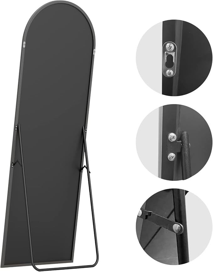 Degfig Arched Full Length Mirror, 64"x21" Floor Standing Mirror with Stand for Living Room, Bedroom, Entryway, Black
