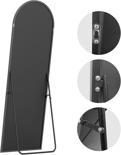 Degfig Arched Full Length Mirror, 64"x21" Floor Standing Mirror with Stand for Living Room, Bedroom, Entryway, Black