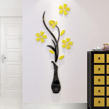 3D Vase Wall Murals for Living Room Bedroom Sofa Backdrop TV Background, Originality Stickers Gift, DIY Wall Decal Decor (Yellow, 47 X 18 Inches)