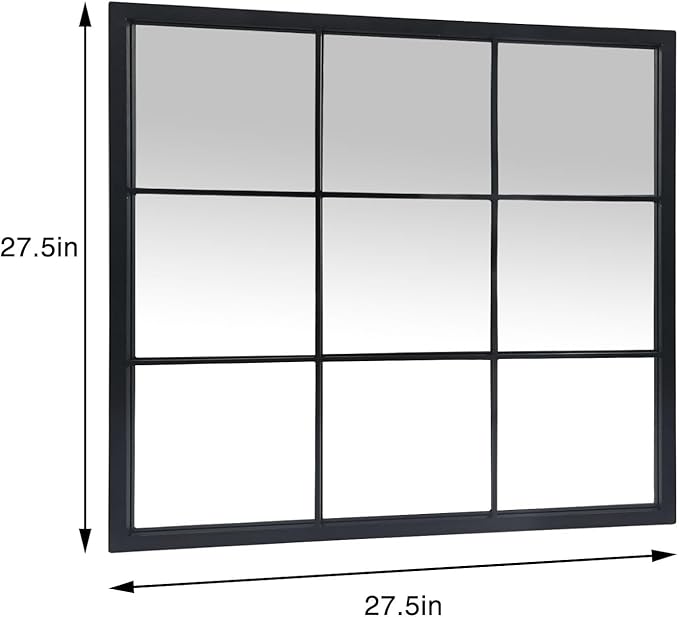 OUSHUAI Black Window Mirror 27"X27",Gird Decor Minimalism Wall Mounted Mirrors for Entryway,Hallway,Living Room,Fireplace