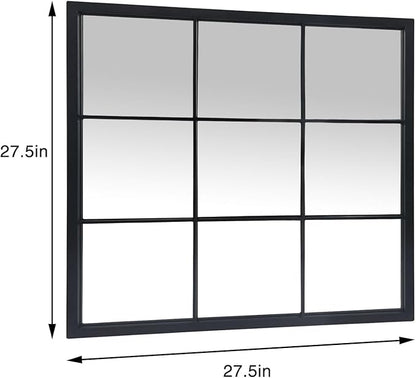 OUSHUAI Black Window Mirror 27"X27",Gird Decor Minimalism Wall Mounted Mirrors for Entryway,Hallway,Living Room,Fireplace