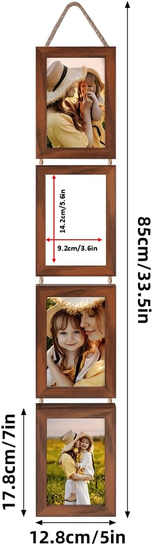 Lavezee 4x6 Hanging Collage Picture Frames Set of 2, 8 Opening Vertical Frame for Wall Mounting, Walnut Brown