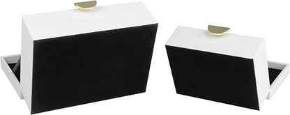 HofferRuffer Faux Leather Jewelry Boxes, Decorative Boxes Storage Accessory Organizer with Gold Hardware Decor, Classic Vegan Leather Set of 2 Pieces (White)