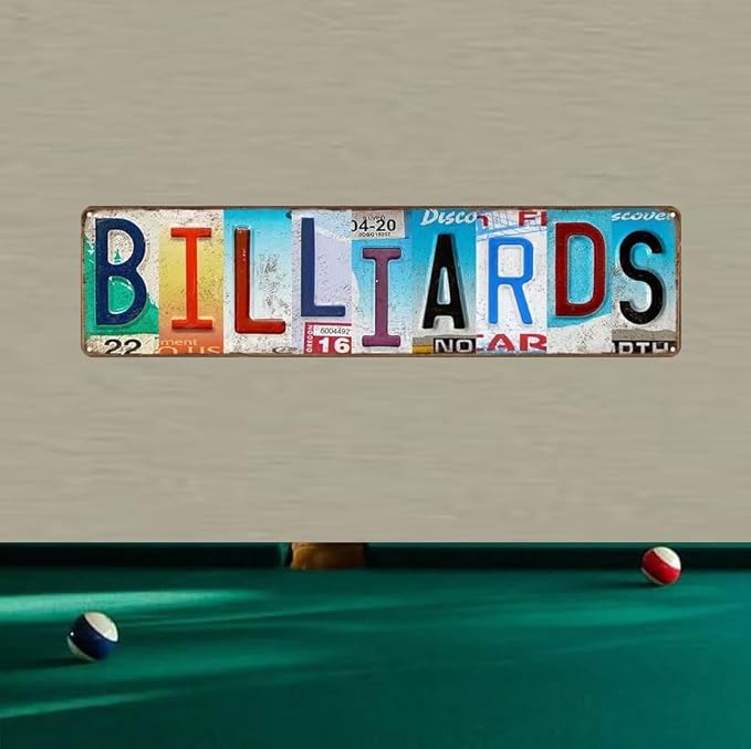 Billiard Room Sign Billiard Rules Wall Art Pool Table Decor Metal Sign Wall Decor License Plate Design Game Room Sign for Pub Bar Billiard Room 16" X 4"