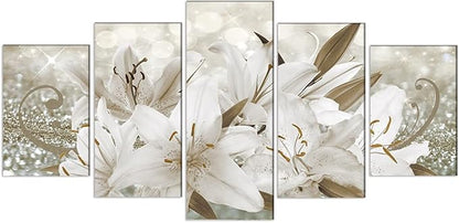 LUDUHU Golden Orchid Flowers Canvas Print - Abstract Floral Wall Art Painting Decor for Home Decoration Artwork Picture Bedroom (B,Oversize 80x40inch)
