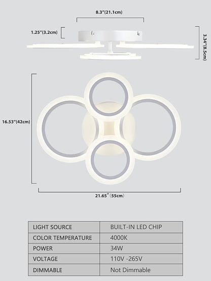 Modern LED Flush Mount Ceiling Light, 4 Rings White Close to Ceiling Light Fixtures, Kitchen Lighting Fixture Ceiling Lamp for Bedroom, Living Room, Laundry Room, 4000K Not Dimmable