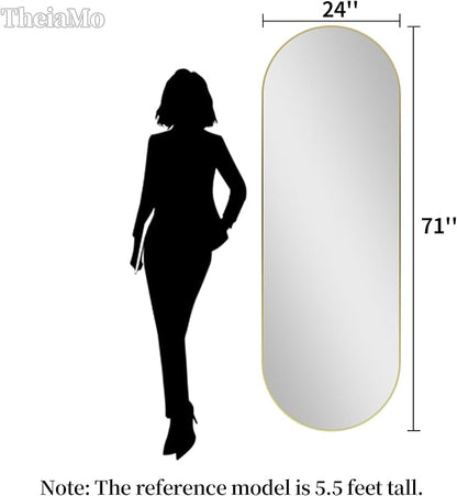 Oval Full Length Mirror, 71"×24" Wall-Mounted Mirror with Gold Frame in Shiny Gold, Ultra-Clear Explosion-Proof Dressing Mirror, Simple & Classic Deco for Cloakroom/Bedroom/Living Room