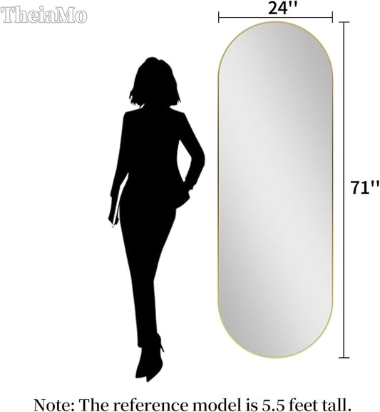 Oval Full Length Mirror, 71"×24" Wall-Mounted Mirror with Gold Frame in Shiny Gold, Ultra-Clear Explosion-Proof Dressing Mirror, Simple & Classic Deco for Cloakroom/Bedroom/Living Room