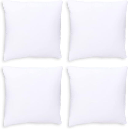 GOLD TEXTILES White Throw Pillows Insert (Pack of 4) - 18 x 18 Inches Polyester Sham Stuffer Throw Pillow - Lightweight Square Indoor Decorative Pillows - Bed and Cushion Couch Pillows