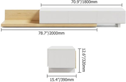 homary Wood Extendable TV Stand Rectangle Entertainment Center with 3-Drawer & Shelf Media TV Console for Living Room Bedroom (White & Natural)