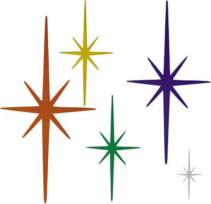 Merriva 5 Pack Colorful Metal Starburst Wall Decor, Mid Century Modern Retro Atomic Star Wall Art Sculptures, Whimsical Eclectic Home Decor for Living Room Bedroom and Playroom