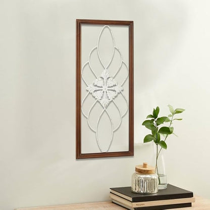 Sintosin Rustic Wood and Metal Wall Art Decor Living Room 14 x 35 Inch, Hanging Distressed White Decorative Vintage Wrought Iron Wall Decor for Living Room Entryway Hallway Bedroom Kitchen