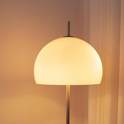 Contemporary Frosted Glass Floor Lamp Mushroom Dome Shaped Art Deco Standing Lamp Tall Bauhaus Lamp Mid-Century Modern Floor Light for Living Room Bedroom - Silver Base