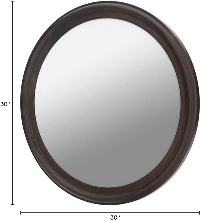 CULER Round Wall Mirrors 30 Inch,Wood Rustic Decorative Transitional Mirror with Walnut Frame for Wall,Farmhouse Hanging Vanity Mirror for Bathroom Bedroom Living Room or Entryway (Walnut Brown)