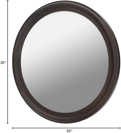 CULER Round Wall Mirrors 30 Inch,Wood Rustic Decorative Transitional Mirror with Walnut Frame for Wall,Farmhouse Hanging Vanity Mirror for Bathroom Bedroom Living Room or Entryway (Walnut Brown)