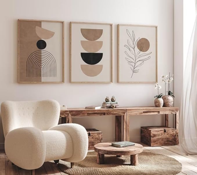 ZHBJSM Minimalist Abstract Wall Art Set of 3 Geometric Line Print Dual-Tone Earthy Tone Modern Scandinavian Boho Chic Decor for Bedroom Living Room Office 12x16 Inch Unframed
