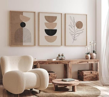 ZHBJSM Minimalist Abstract Wall Art Set of 3 Geometric Line Print Dual-Tone Earthy Tone Modern Scandinavian Boho Chic Decor for Bedroom Living Room Office 12x16 Inch Unframed