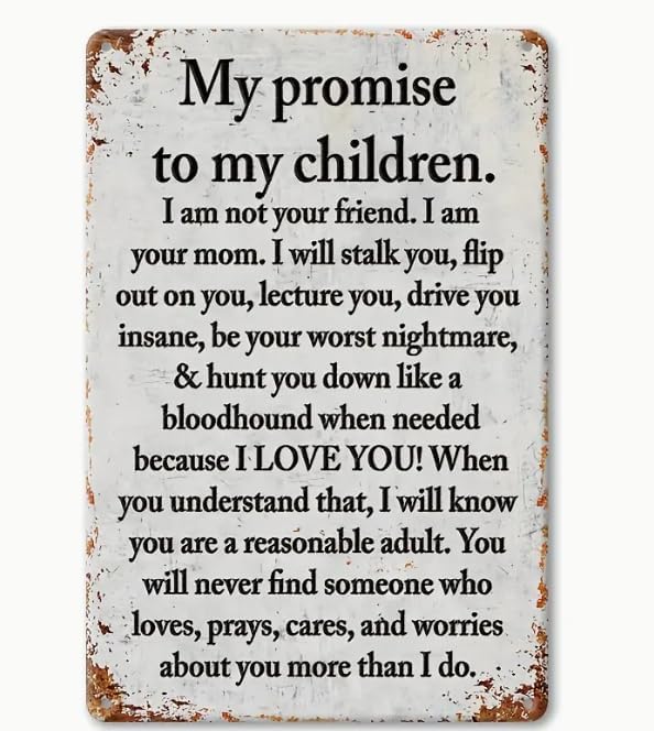 Vintage Metal Painted Yard Signs (8 "x12") - My promise to Kids Fun posters, outdoor wall decorative metal signs for porches, garages, homes