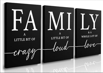 GUBIYU Black Home Dining Room Wall Art Set of 3 Family Sign Prints Canvas Painting Living Room Pictures Walls Decoration Artworks for Walls Rustic Large Home Family Entryway Kitchen Wall Decor 20"X28"