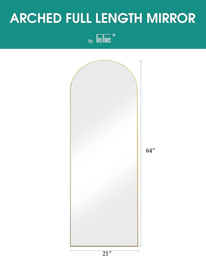 64''x21'' Arched Full Length Mirror with Stand, Full Body Mirror, Mirrors Full Length Floor Freestanding, Wall Mounted Mirrors for Bedroom Living Room Cloakroom (Gold)