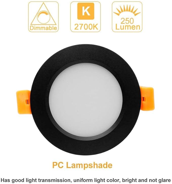 2 Inch LED Recessed Lighting, Dimmable Downlight 3W(35W Halogen Equivalent), CRI80, 2700K Ultra Warm White Ceiling Light with LED Driver(1 Pack)