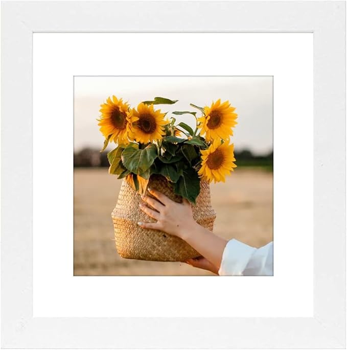 8x8 Picture Frame Rustic White Wood Set of 6,Display Pictures 5x5 with Mat or 8x8 Without Mat,Multi Photo Frames Collage for Wall or Tabletop Display