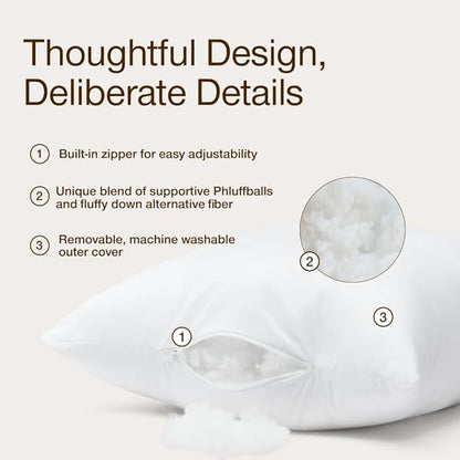 Coop Home Goods Essence Adjustable Throw Pillow Inserts 18x18, Set of 2, Adjustable Down Alternative Cushions for Couch, Bed, or Chair, Decorative Square Pillows for Living Room, Oeko-Tex Certified