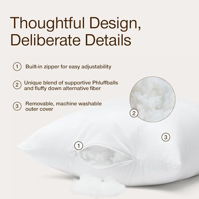 Coop Home Goods Essence Adjustable Throw Pillow Inserts 20x20, Set of 2, Adjustable Down Alternative Cushions for Couch, Bed, or Chair, Decorative Square Pillows for Living Room, Oeko-Tex Certified