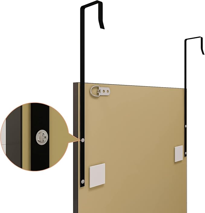 whitebeach Full Body Length Door Hanging Wall Mounted Mirror with 2 Metal Hangers for Bedroom Living Room Bathroom(Black, 48 * 16")