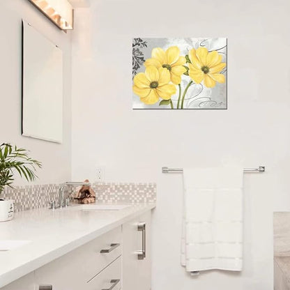 Yellow Flowers Wall Art for Bathroom Bedroom Living Room Office Abstract Print Canvas Home Decor Pictures Poster Large Painting Photo Framed Ready to Hang(24''H x 36''W)