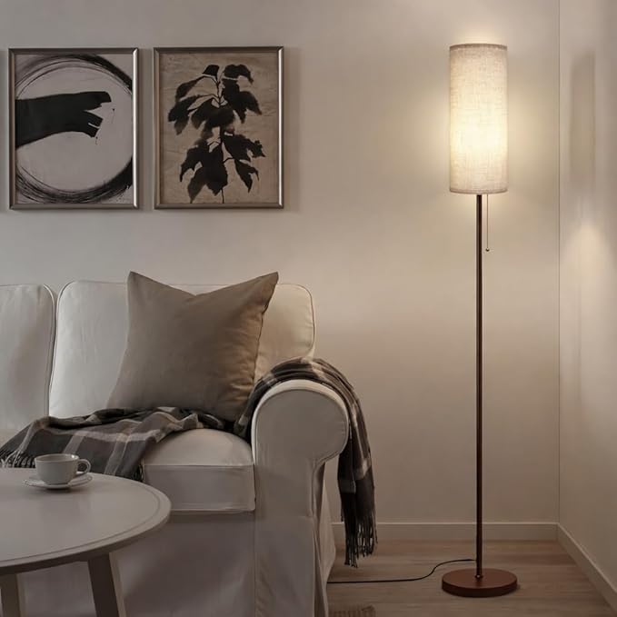 Ldeco Floor Lamp for Living Room, Modern Standing Lamps with Lampshade, Minimalist Tall Lamp with Chain Switch for Living Room, LED Bulb Included (Beige+Brown)