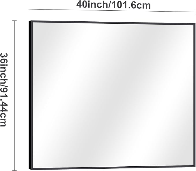 DESBING Black Bathroom Mirror for Wall, 36x40 Inch Rectangle Mirrors with Metal Frame, Modern Vanity Wall Mirror Decor for Entryway Hangs, Bathroom Living Room Horizontal or Vertical