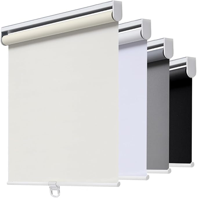 AOSKY Cordless Roller Shades Blackout Blinds for Windows Room Darkening Rolled Up Shades with Spring System, UV Protection Window Shades Door Blinds for Home and Office (27.5" W x 72" H, Ivory White)