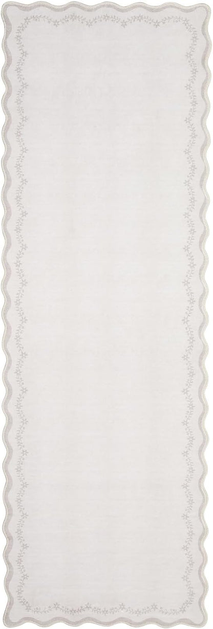 GarveeHome 2x6 Scalloped Washable Runner Rug for Kitchen, Soft Beige Hallway Runner Non Slip Entryway Rug Farmhouse Thin Laundry Mat Stain Resistant Carpet for Bedroom Bathroom Beside Rug