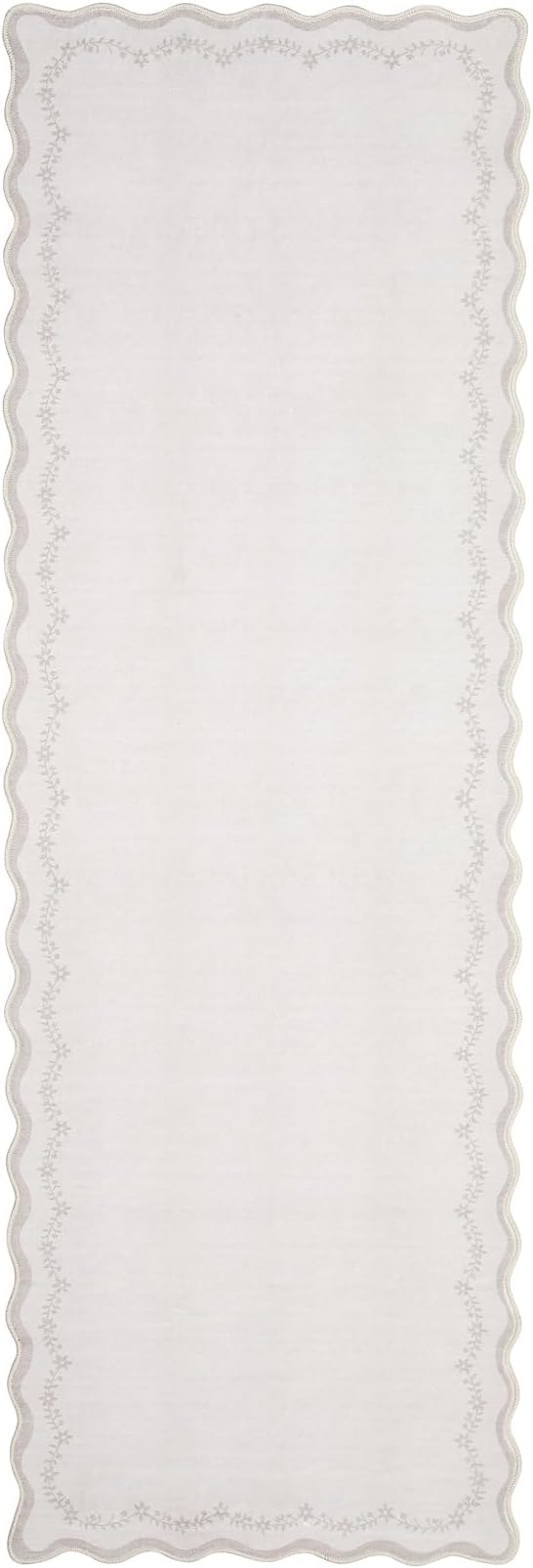 GarveeHome 2.5x8 Scalloped Washable Runner Rug for Kitchen, Soft Neutral Beige Long Hallway Runner Non Slip Entryway Rug Farmhouse Thin Laundry Mat Stain Resistant Carpet for Bathroom Beside Rug