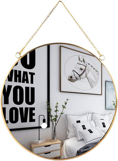 LONGWIN Hanging Wall Circle Mirror Decor Gold Geometric Mirror with Chain for Bathroom Bedroom Living Room 11.8"