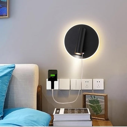 USB Charging Port Wall Wash Light Black Bed LED with Interior Wall Adjustable Spotlight Reading lamp Wall lamp Bedroom Indoor Bedside Lamp 3000K (3W + 9W)