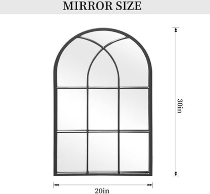 Dewfig Arched Window Wall Mirror, 30"x20" Window Pane Mirrors, Vanity Mirrors for Bathroom, Bedroom, Entryway, Living Room, Farmhouse Mirrors for Wall Decor, Metal Frame, Black
