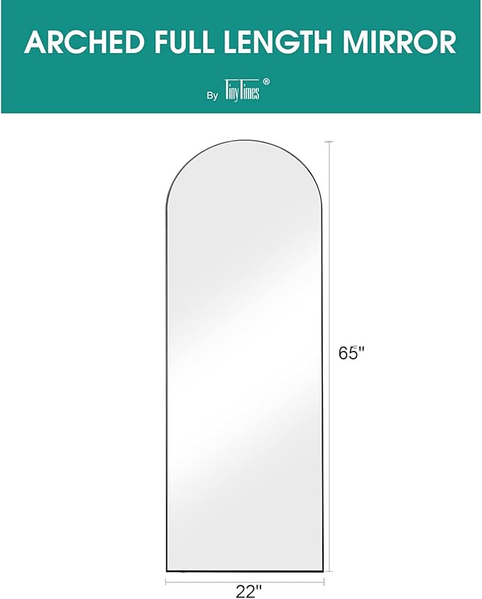 65''x22'' Arched Full Length Mirror, Floor Mirror with Stand, Full Body Mirror, Wall Mirrors, Modern & Contemporary Full Length Mirrors, Aluminum Alloy Frame - Black