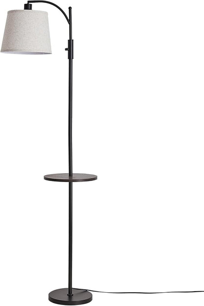 AIDENOEY Fully Dimmable Floor Lamp for Living Room，Standing Lamp Rotary Switch with Table&Linen Beige Shade，Black Tall Lamps for Bedroom with Adjust Head，9W LED Bulb Included