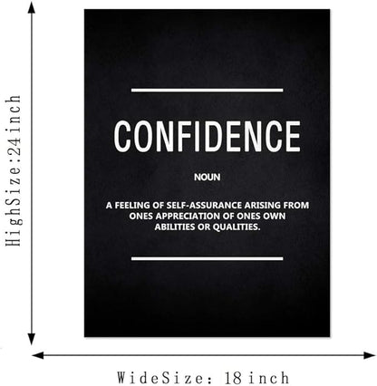 Inspirational Wall Art Motivational Posters Prints on Canvas Inspiring Quotes Confidence Noun Education Motto Pictures Wooden Artwork Decorations for Living Room Office Home School Framed (18”Wx24”H)