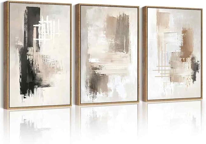PHOPAGO Modern Abstract Framed Wall Art Mid Century Minimalist Beige Pastel Neutral Wall Decor for Kitchen Bathroom - 11x14in Natural Framed