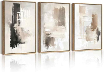 PHOPAGO Modern Abstract Framed Wall Art Mid Century Minimalist Beige Pastel Neutral Wall Decor for Kitchen Bathroom - 11x14in Natural Framed