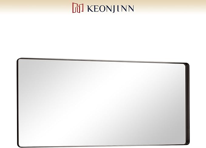 Keonjinn Black Bathroom Mirror for Over Sink, 60" x 28" Large Rounded Rectangle Vanity Mirror, Sandblasted Finish Matte Black Wall Mirrors, Tempered Glass, Anti-Rust Seamless Metal Frame for Restroom