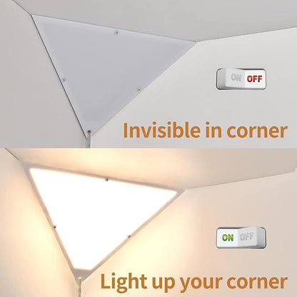Corner Light with Switch, Ceiling Corner Lights for Living Room, Plug in Ceiling Light for Dark Area, Lamp for Bedroom, Kids Room, Triangle Shape, White Acrylic (1 Pack)