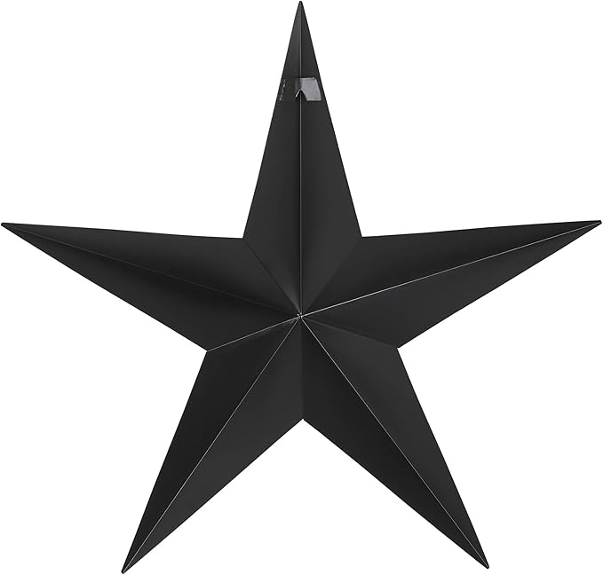 VHC Brands Patriotic Faceted Metal Star Black Wall Hanging 24x24, Independence Day Decor, American Star Design, Distressed Appearance Metal Wall Hanging, Star Shape, Country, Charcoal Black