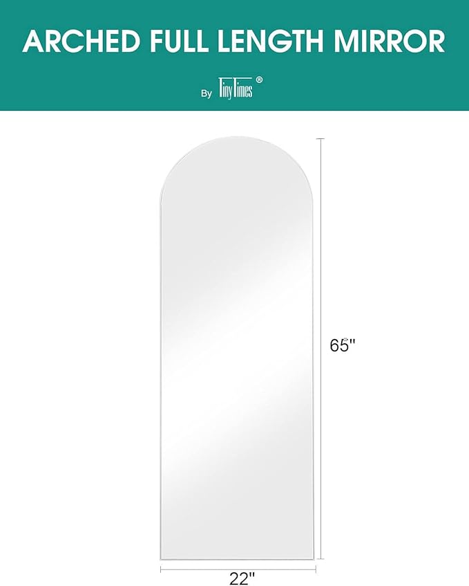 65''x22'' Arched Full Length Mirror with Stand, Full Body Mirror Full Length Floor Freestanding, Wall Mounted Mirrors for Bedroom Living Room Cloakroom (White)