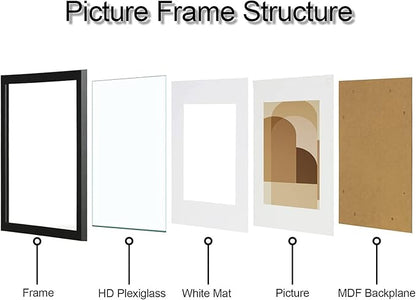 HEART ART 12x12 Black Picture Frame Set of 9, Display Pictures 8x8 with Mat or 12 x 12 without Mat, Multi Collage Gallery Square Photo Frames for Wall